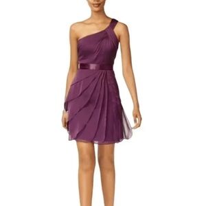 Adrianna Papell One Shoulder Tiered Chiffon Dress Fairy Hoco Eggplant Purple 4
